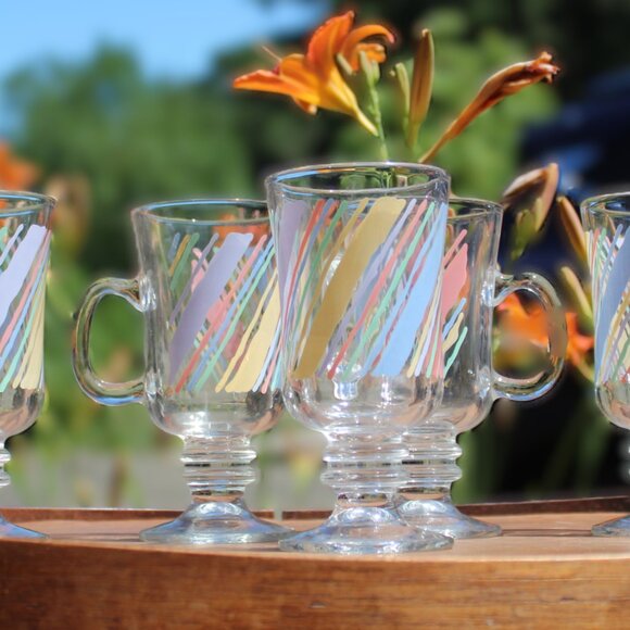 Vintage Libbey Pastel Rainbow Irish Coffee Mugs โ Set of 5 โ Pedestal โ 1980s โ - Picture 3 of 8